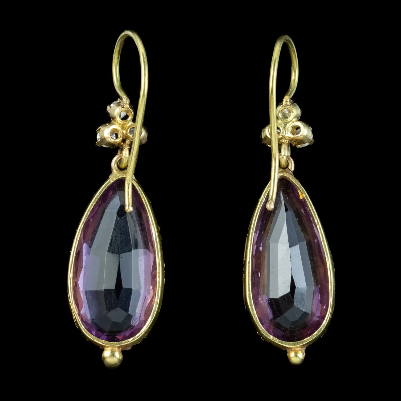 Antique Edwardian Amethyst Diamond Drop Earrings 7ct Amethysts