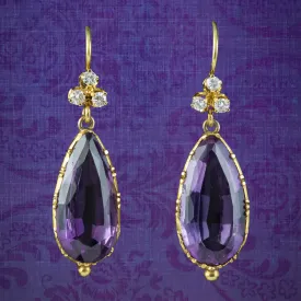 Antique Edwardian Amethyst Diamond Drop Earrings 7ct Amethysts