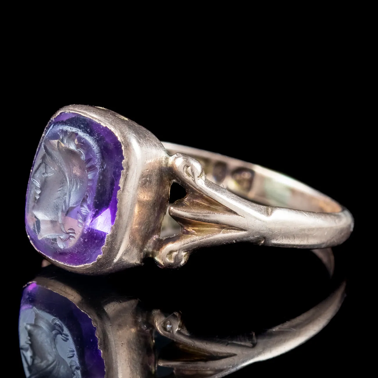 Antique Edwardian Amethyst Intaglio Seal Ring Dated 1915