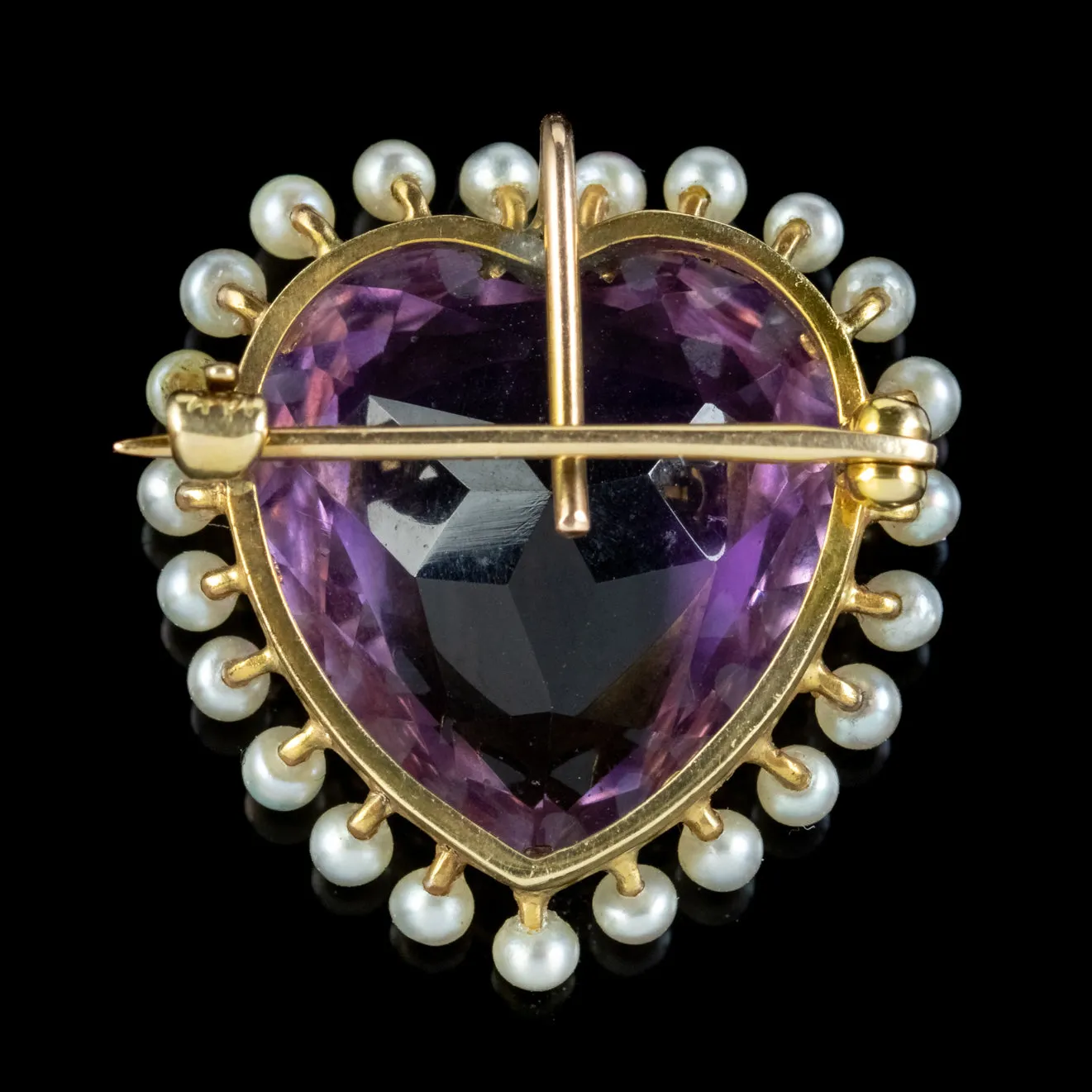 Antique Edwardian Amethyst Pearl Heart Brooch 15ct Amethyst Circa 1905