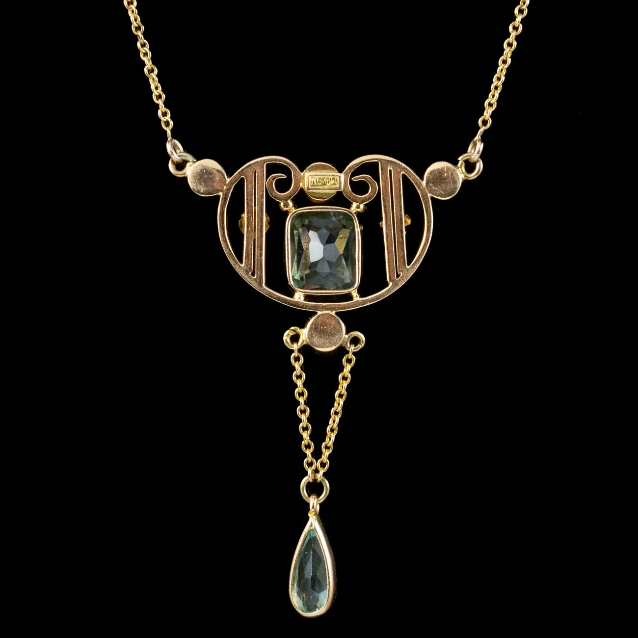 Antique Edwardian Aquamarine Pearl Lavaliere Necklace 15ct Gold