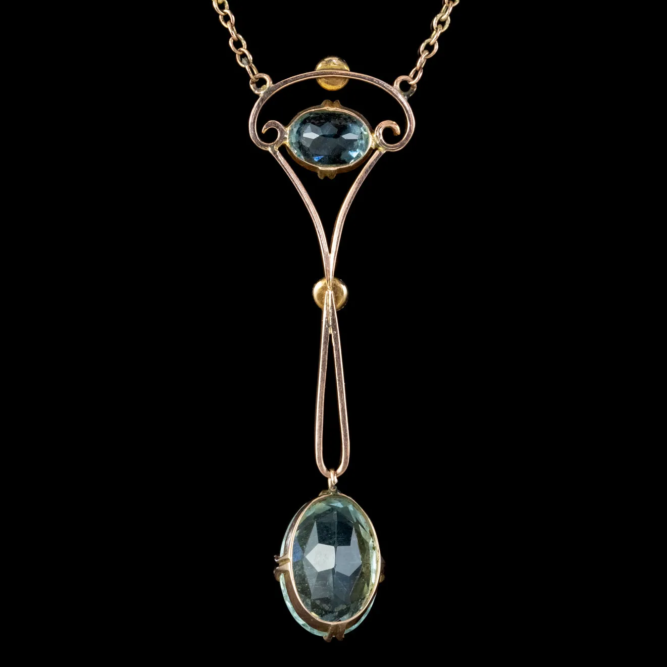 Antique Edwardian Aquamarine Pearl Lavaliere Necklace 9ct Gold 4.30ct Of Aqua Circa 1905