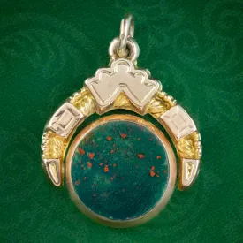 Antique Edwardian Bloodstone Carnelian Swivel Fob Pendant 9ct Gold Dated 1919