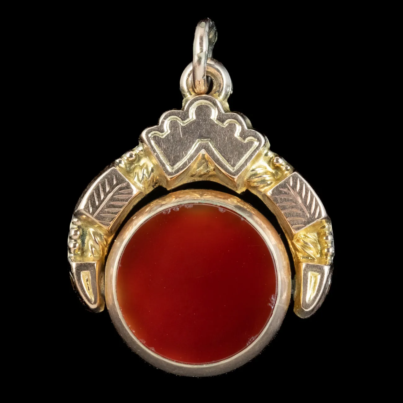 Antique Edwardian Bloodstone Carnelian Swivel Fob Pendant 9ct Gold Dated 1919