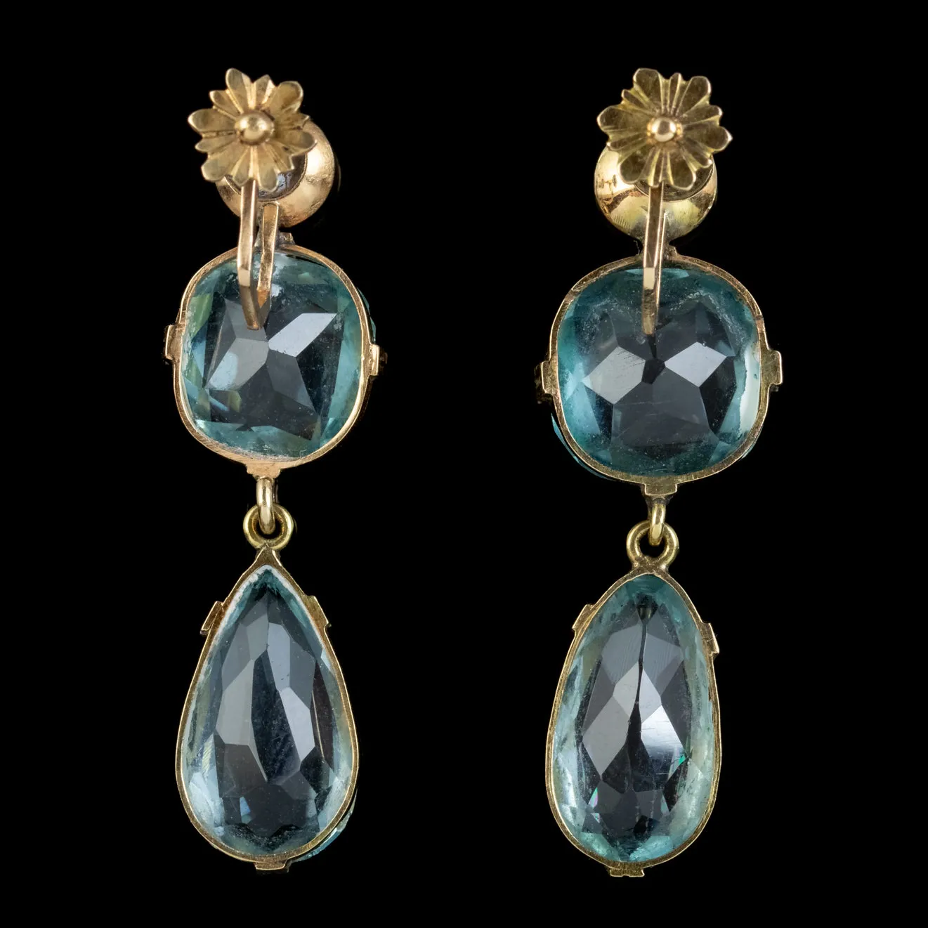 Antique Edwardian Blue Paste Earrings 9ct Gold Screw Backs Circa 1905