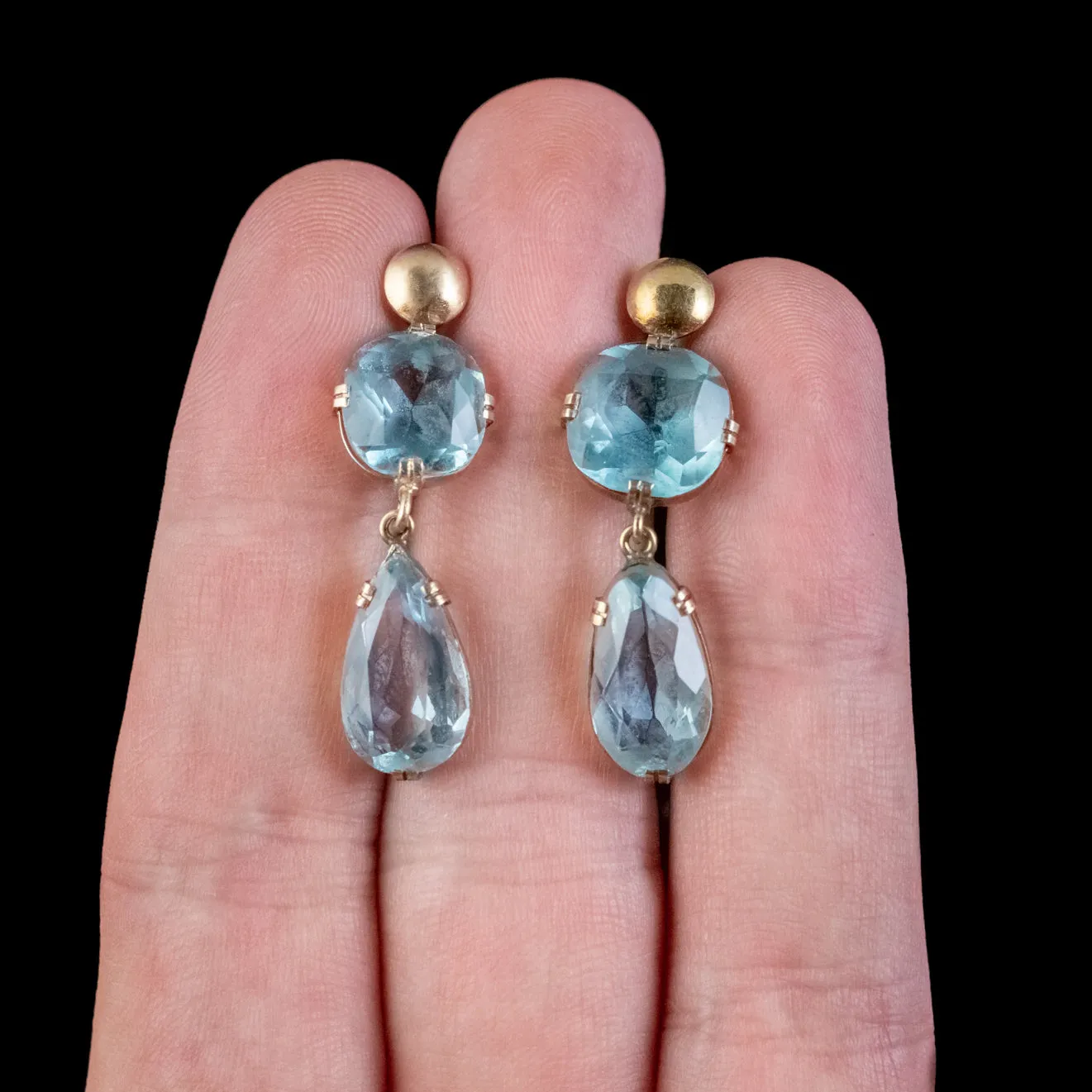 Antique Edwardian Blue Paste Earrings 9ct Gold Screw Backs Circa 1905