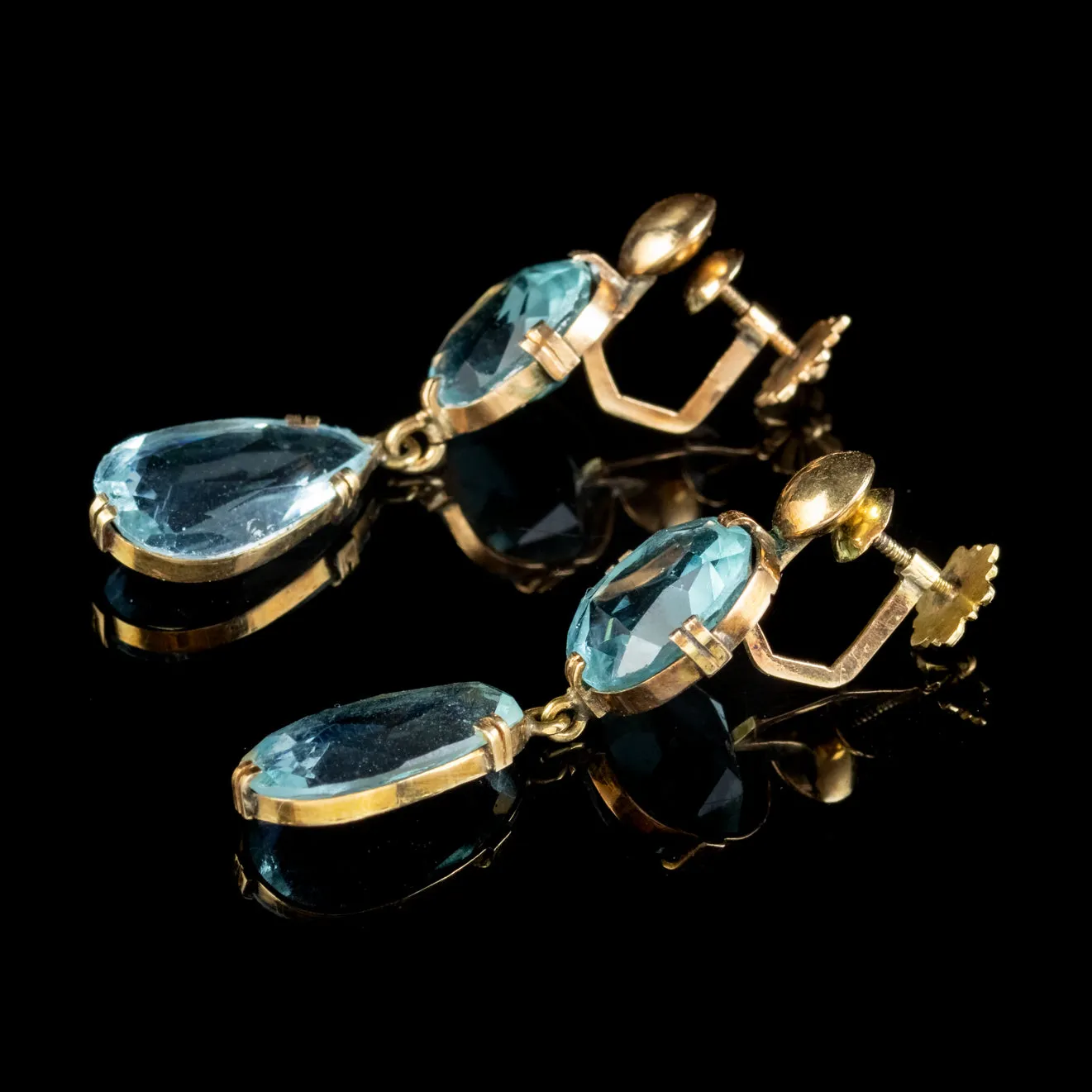 Antique Edwardian Blue Paste Earrings 9ct Gold Screw Backs Circa 1905