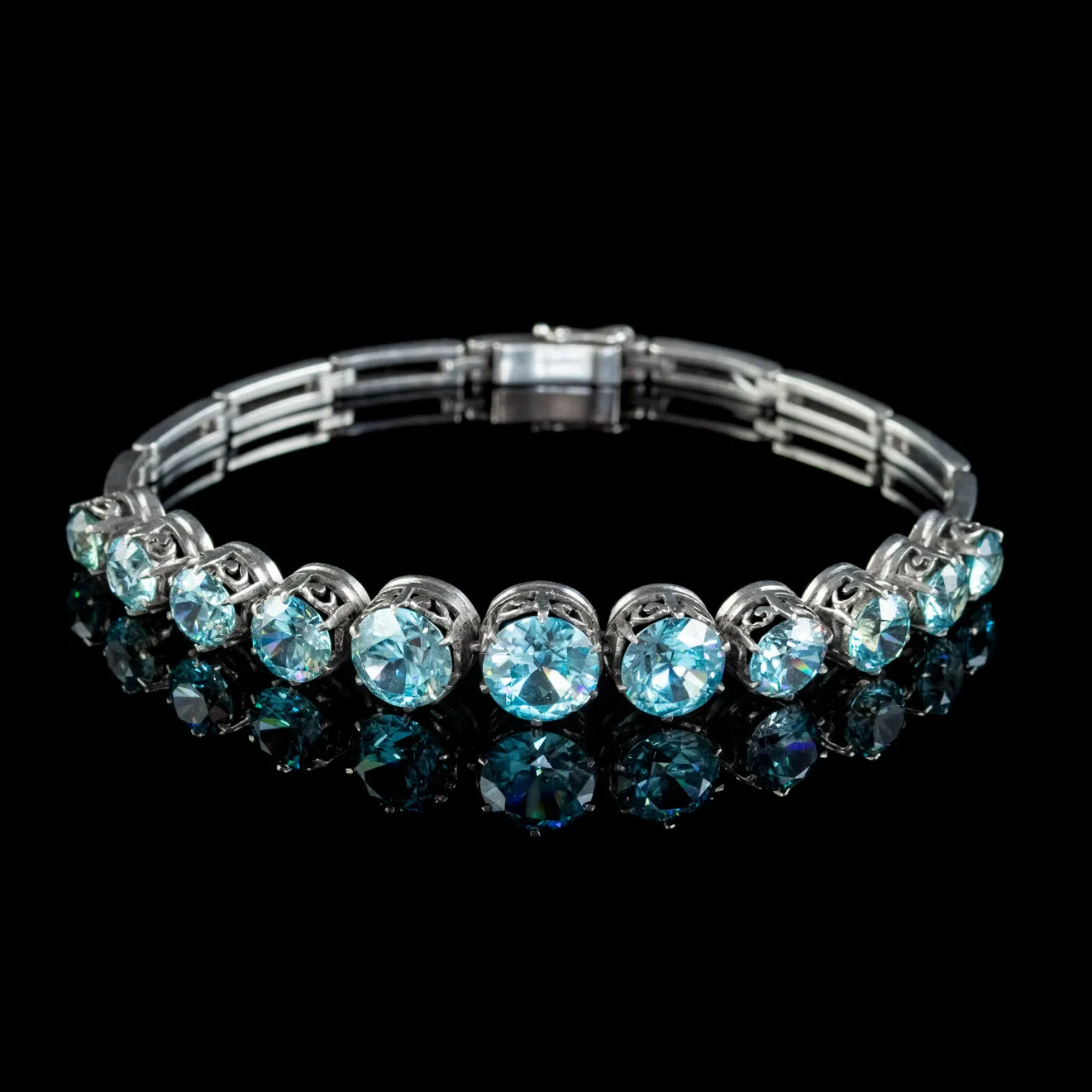 Antique Edwardian Blue Zircon Bracelet Silver 15ct Of Zircon Circa 1905