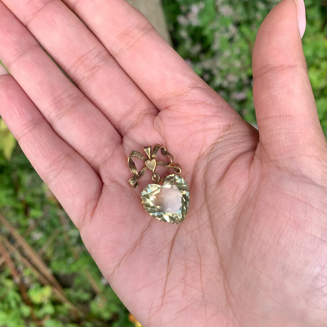 Antique Edwardian Citrine Heart Pendant 15ct Gold 10ct Citrine