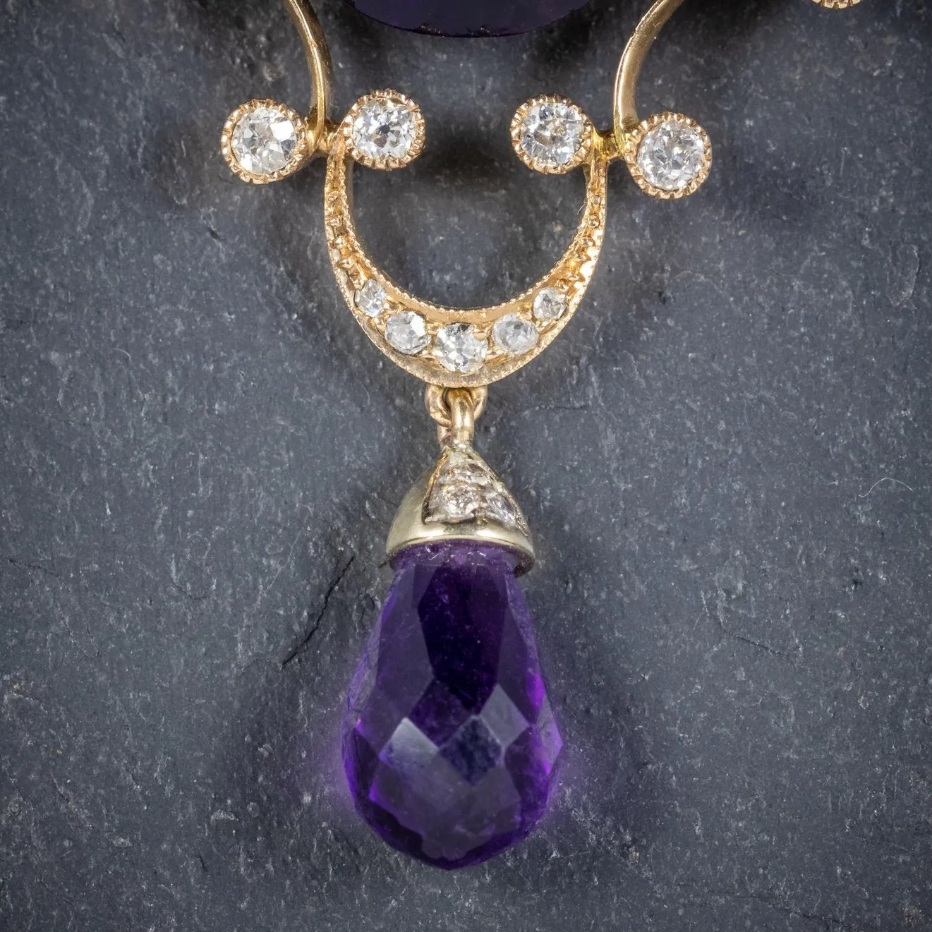 Antique Edwardian Diamond Amethyst Brooch 18Ct Gold Circa 1910