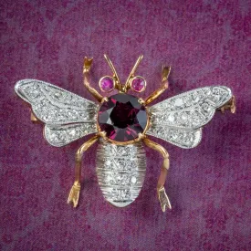 Antique Edwardian French Bee Brooch Diamond Garnet Ruby