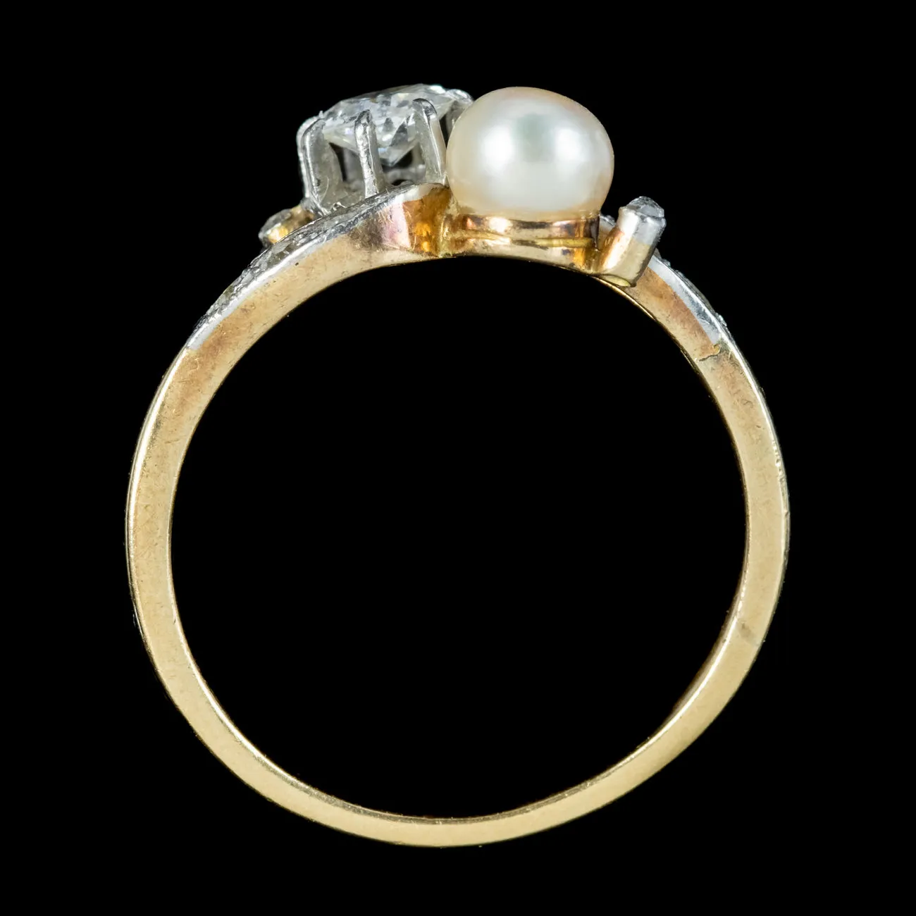 Antique Edwardian French Toi Et Moi Diamond Pearl Twist Ring