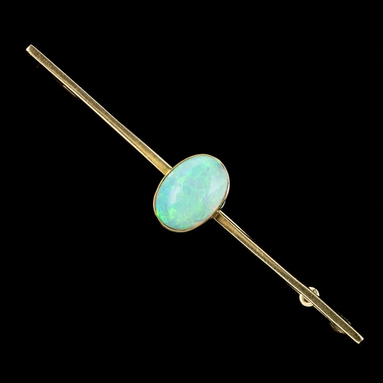 Antique Edwardian Opal Bar Brooch 3.5ct Opal 15ct Gold