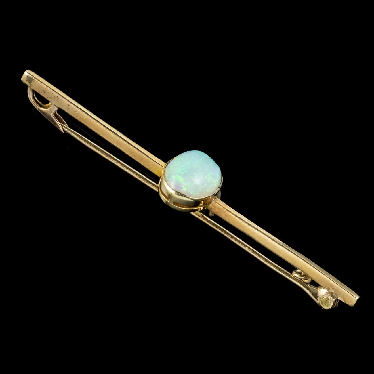 Antique Edwardian Opal Bar Brooch 3.5ct Opal 15ct Gold