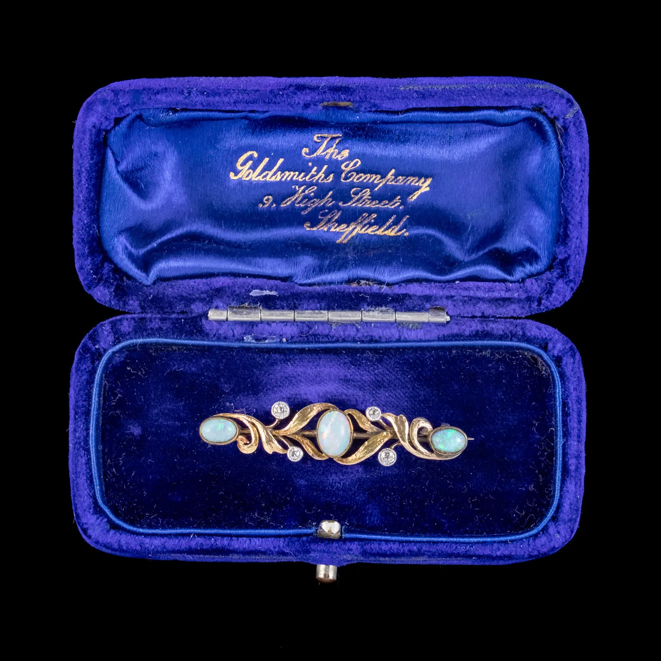 Antique Edwardian Opal Diamond Brooch 15ct Gold Boxed Circa 1905