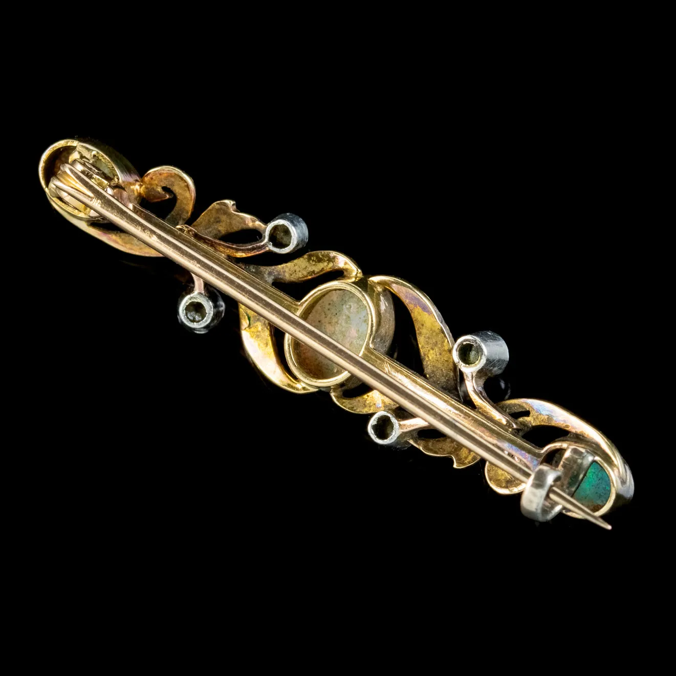 Antique Edwardian Opal Diamond Brooch 15ct Gold Boxed Circa 1905