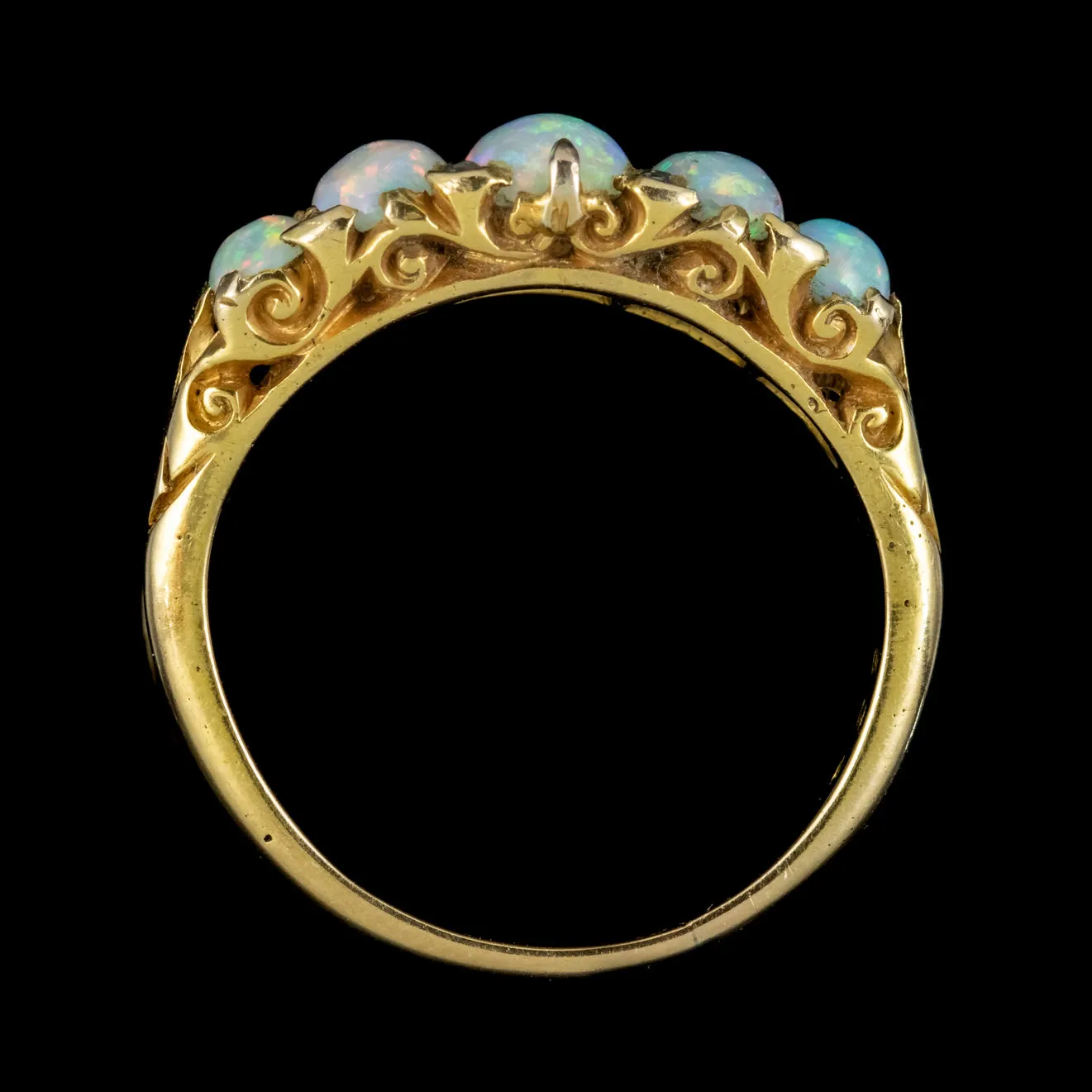 Antique Edwardian Opal Diamond Five Stone Ring 18Ct Gold Dated 1902