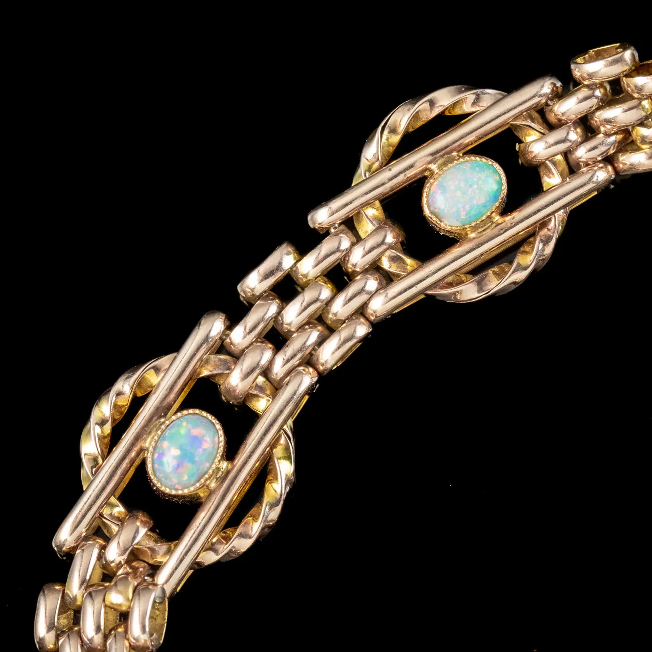 Antique Edwardian Opal Gate Bracelet 9ct Gold Dated 1905