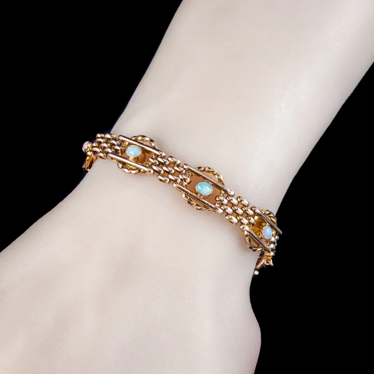 Antique Edwardian Opal Gate Bracelet 9ct Gold Dated 1905