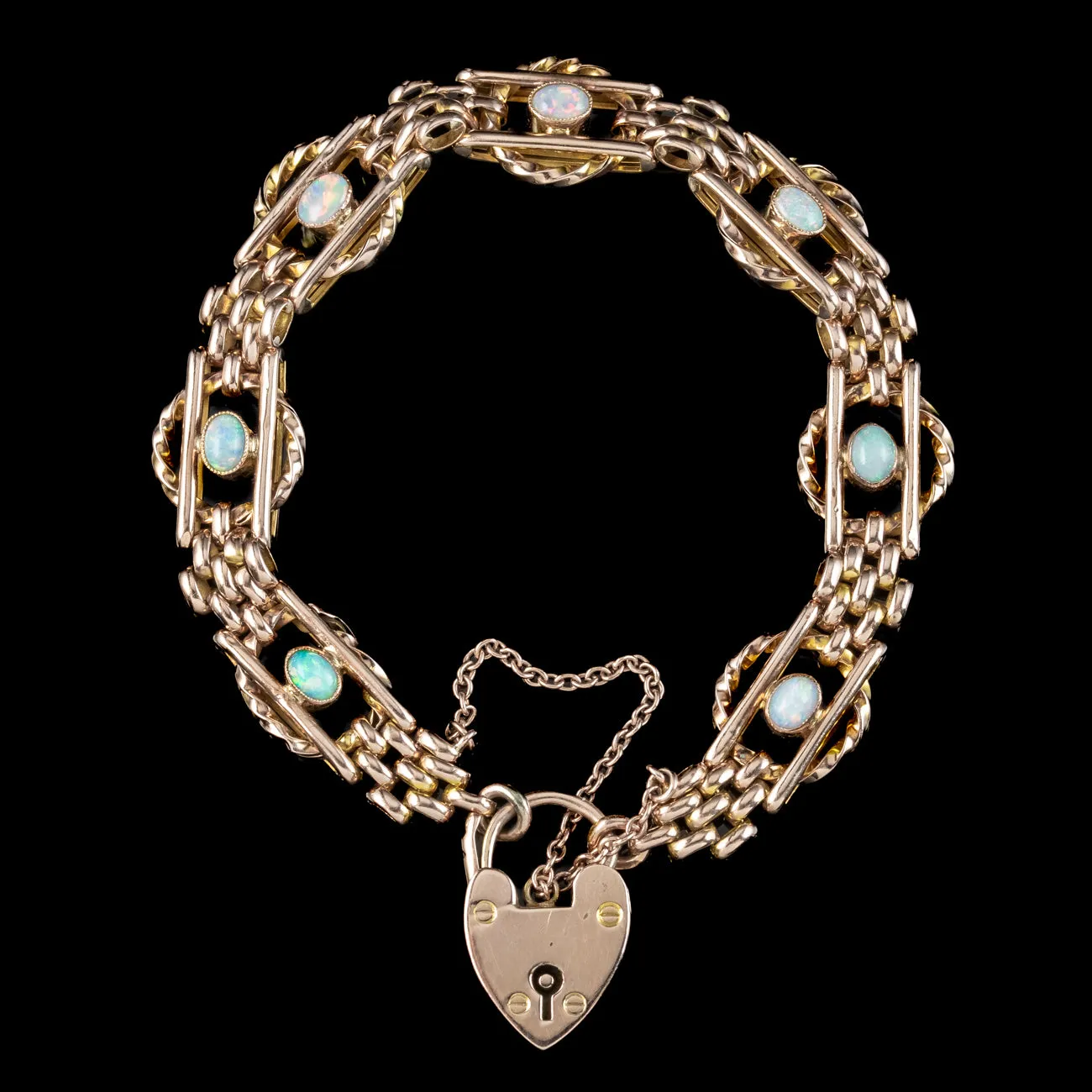 Antique Edwardian Opal Gate Bracelet 9ct Gold Dated 1905