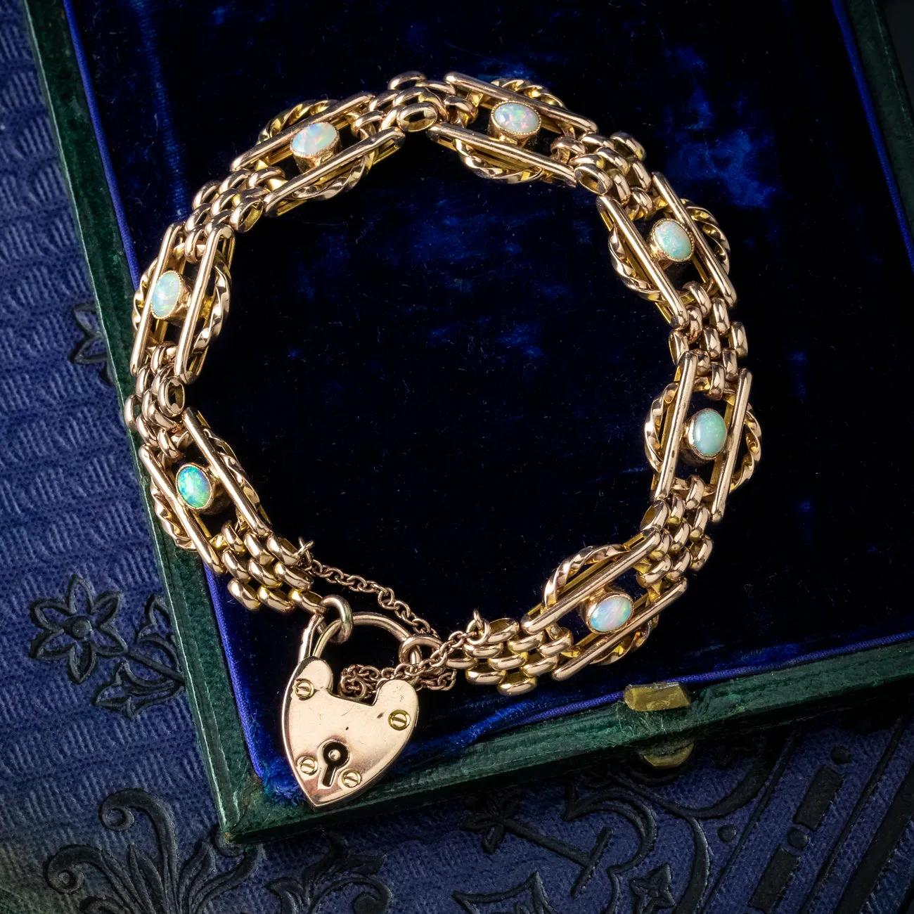 Antique Edwardian Opal Gate Bracelet 9ct Gold Dated 1905