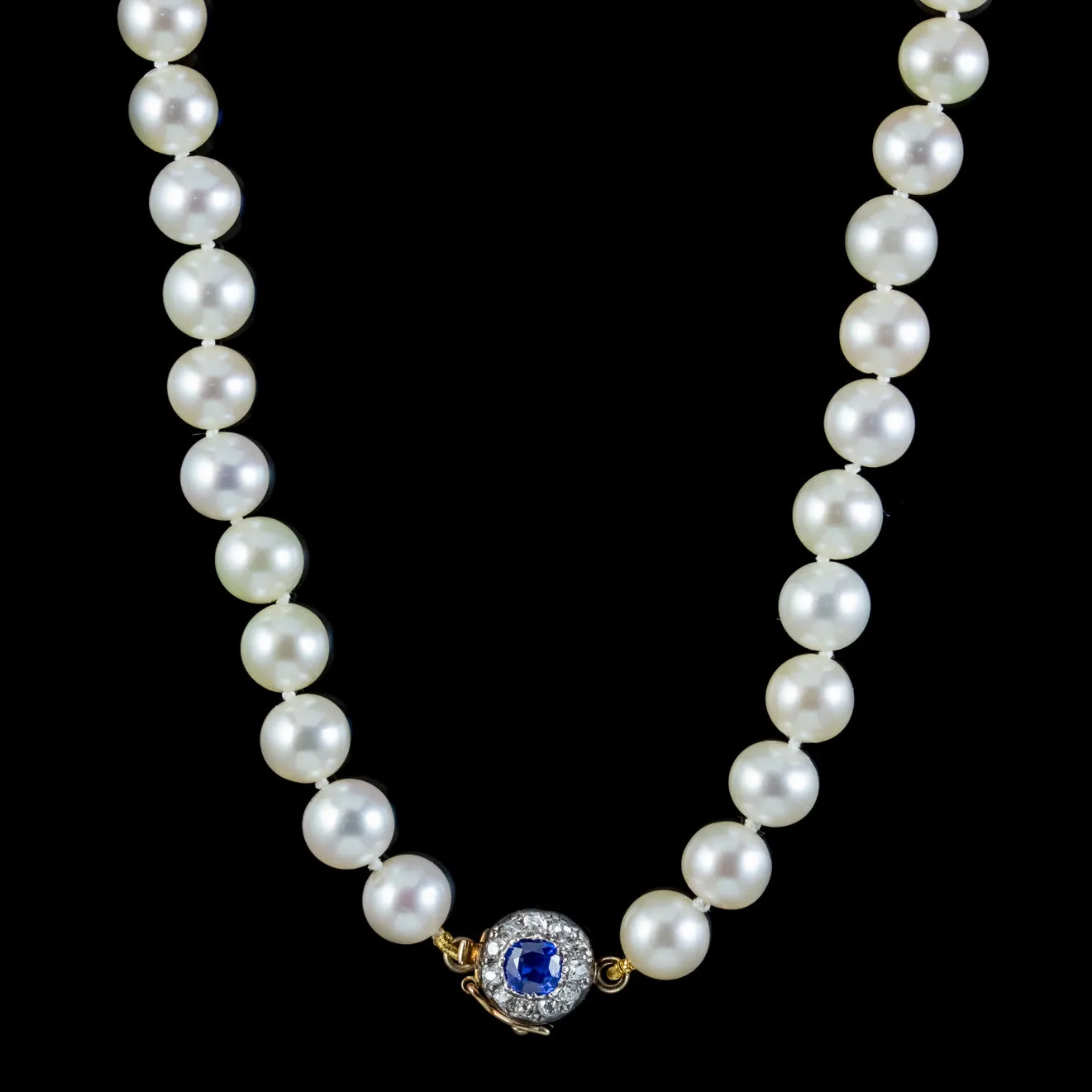 Antique Edwardian Pearl Necklace Sapphire Diamond Clasp Circa 1910