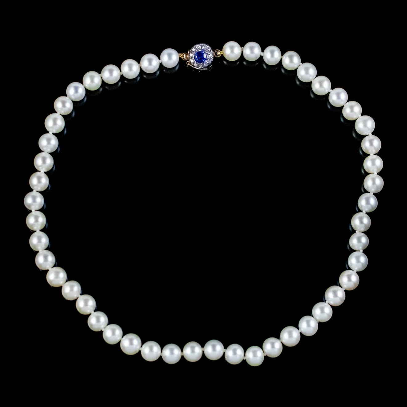 Antique Edwardian Pearl Necklace Sapphire Diamond Clasp Circa 1910