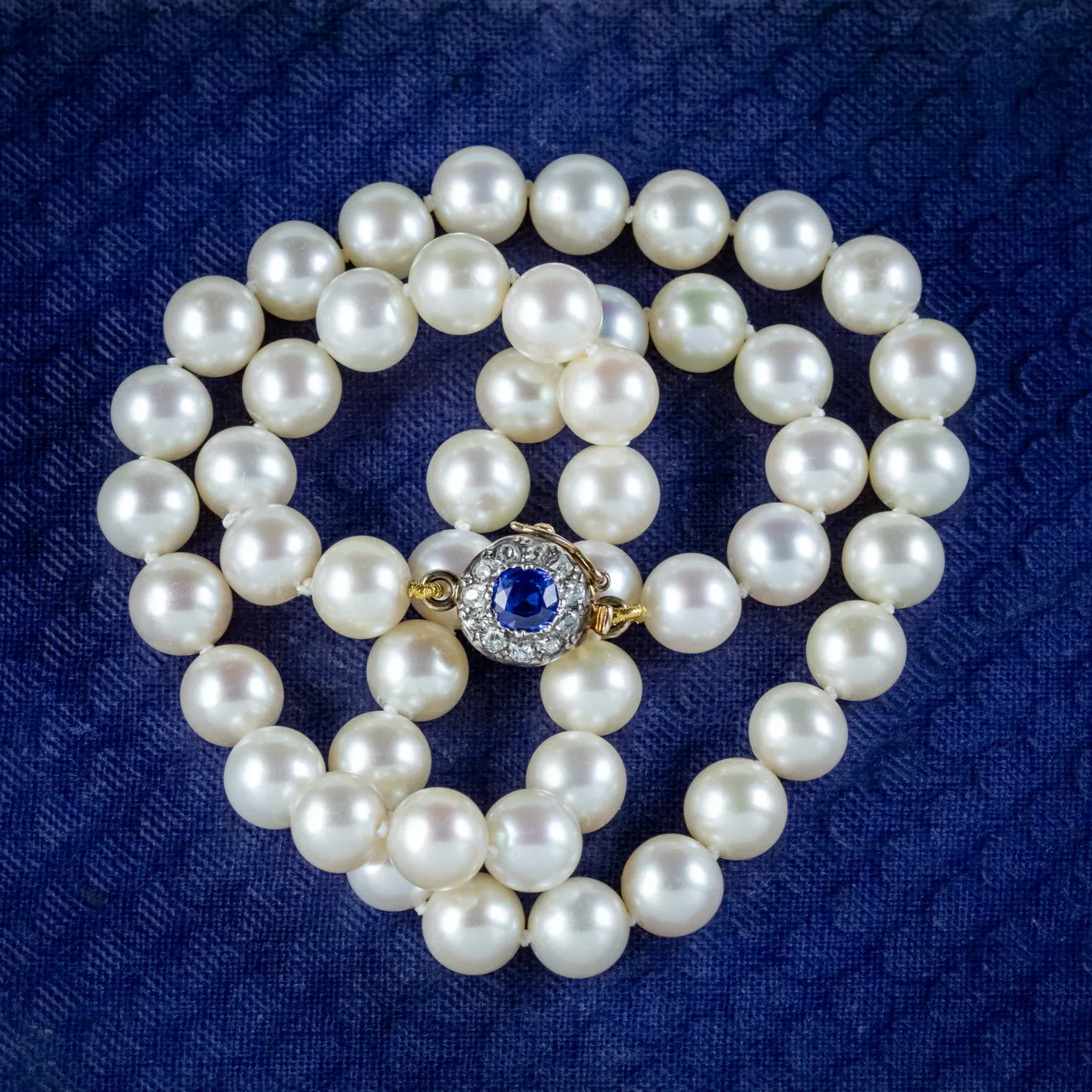 Antique Edwardian Pearl Necklace Sapphire Diamond Clasp Circa 1910