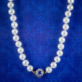 Antique Edwardian Pearl Necklace Sapphire Diamond Clasp Circa 1910