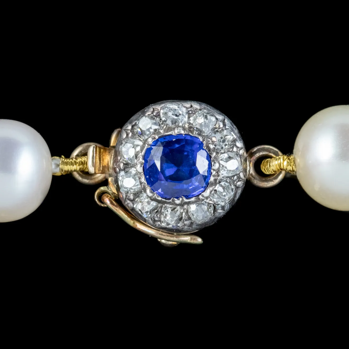 Antique Edwardian Pearl Necklace Sapphire Diamond Clasp Circa 1910