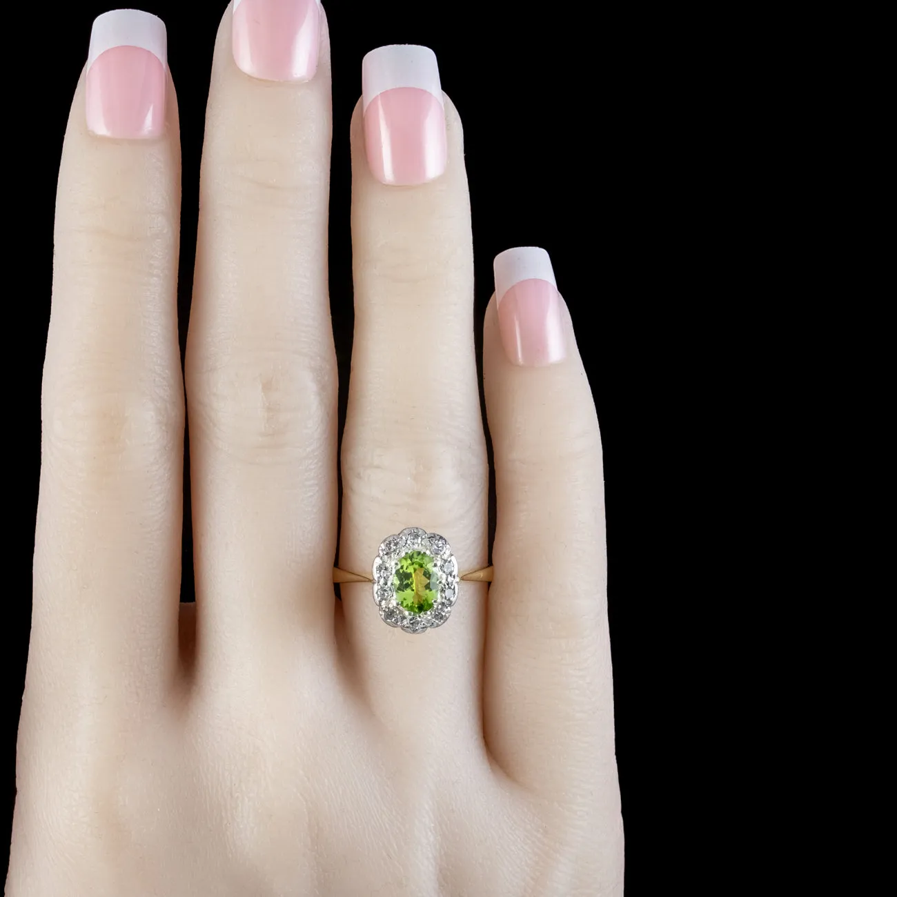 Antique Edwardian Peridot Diamond Cluster Ring 1.2ct Peridot