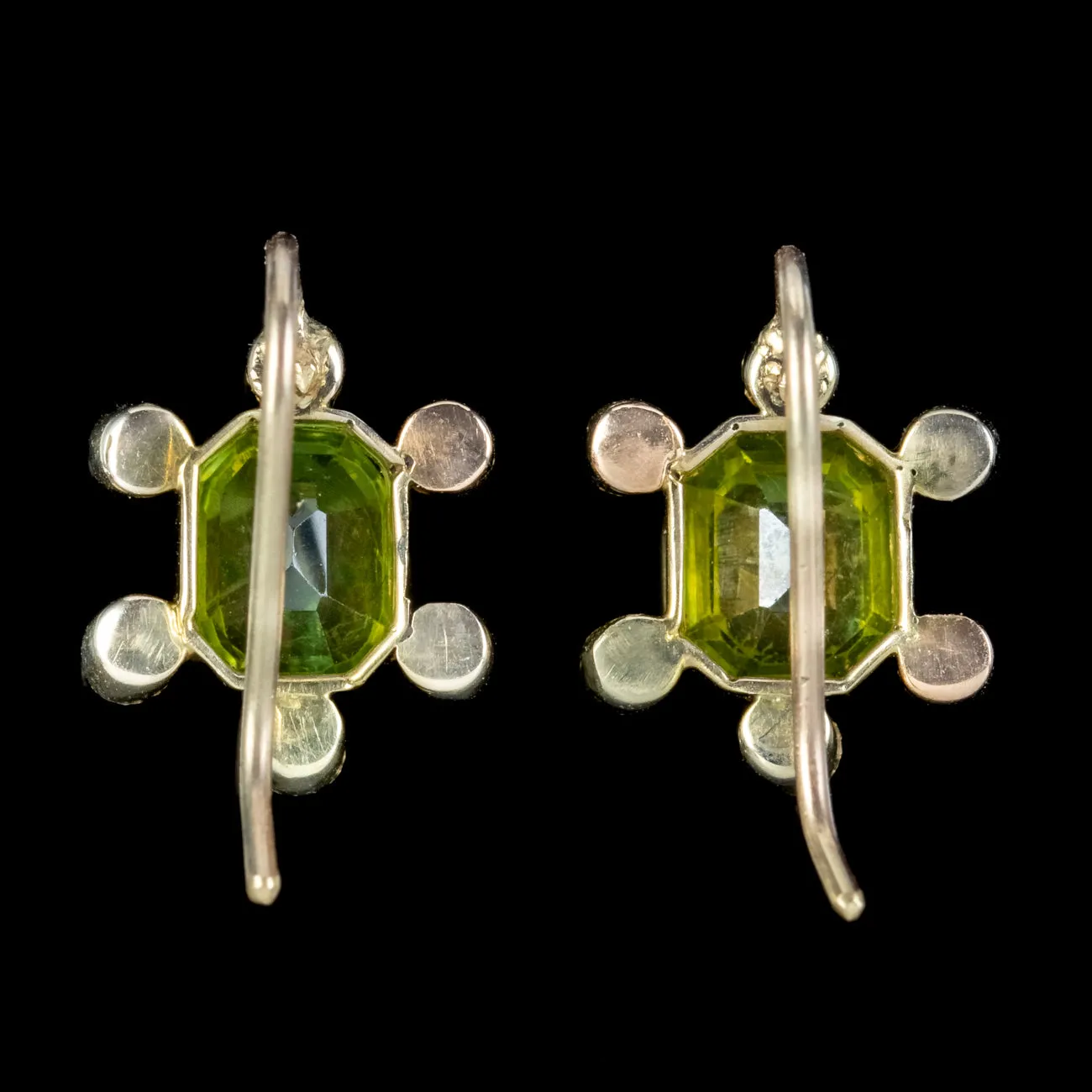 Antique Edwardian Peridot Pearl Earrings 15ct Gold