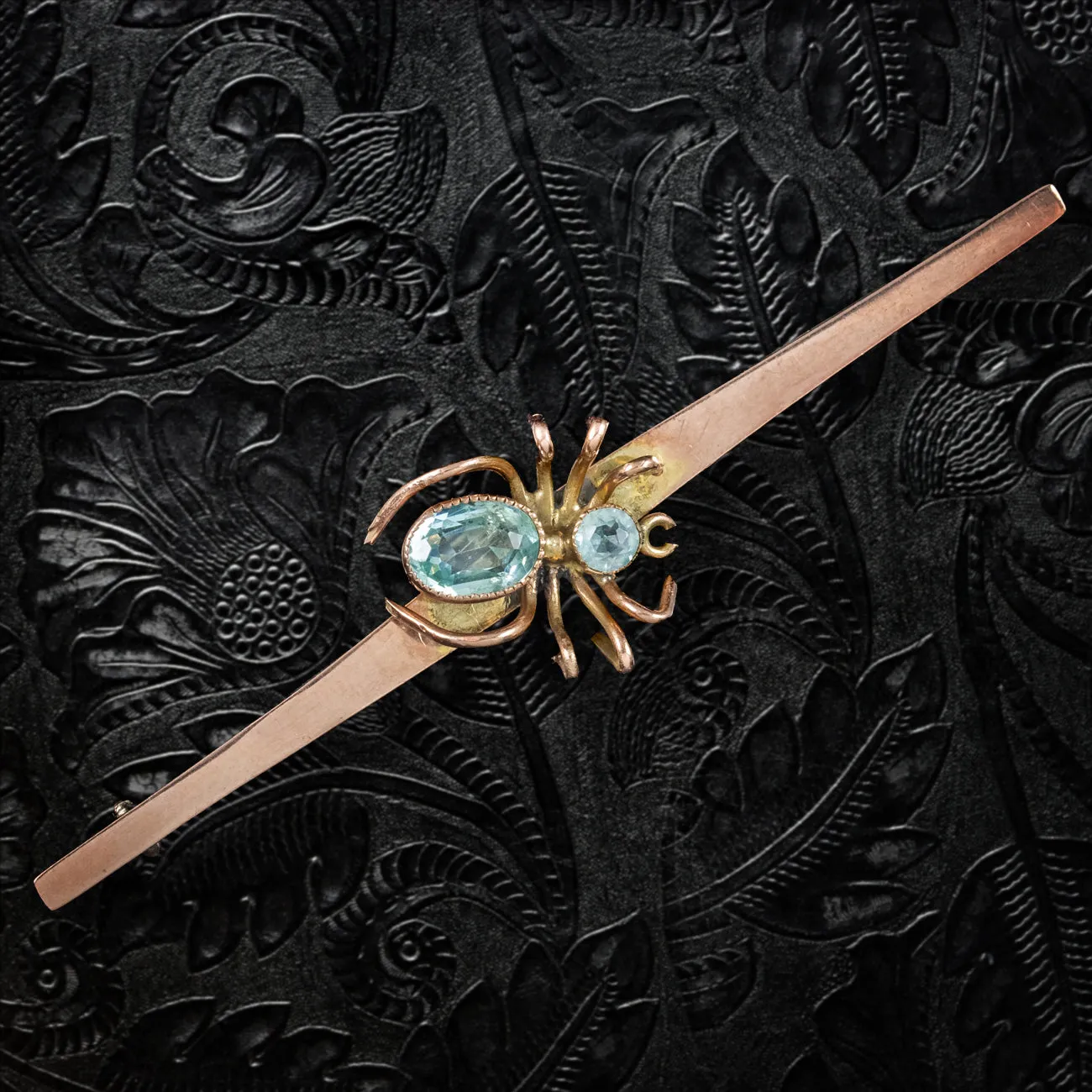 Antique Edwardian Spider Bar Brooch 9ct Gold Blue Paste