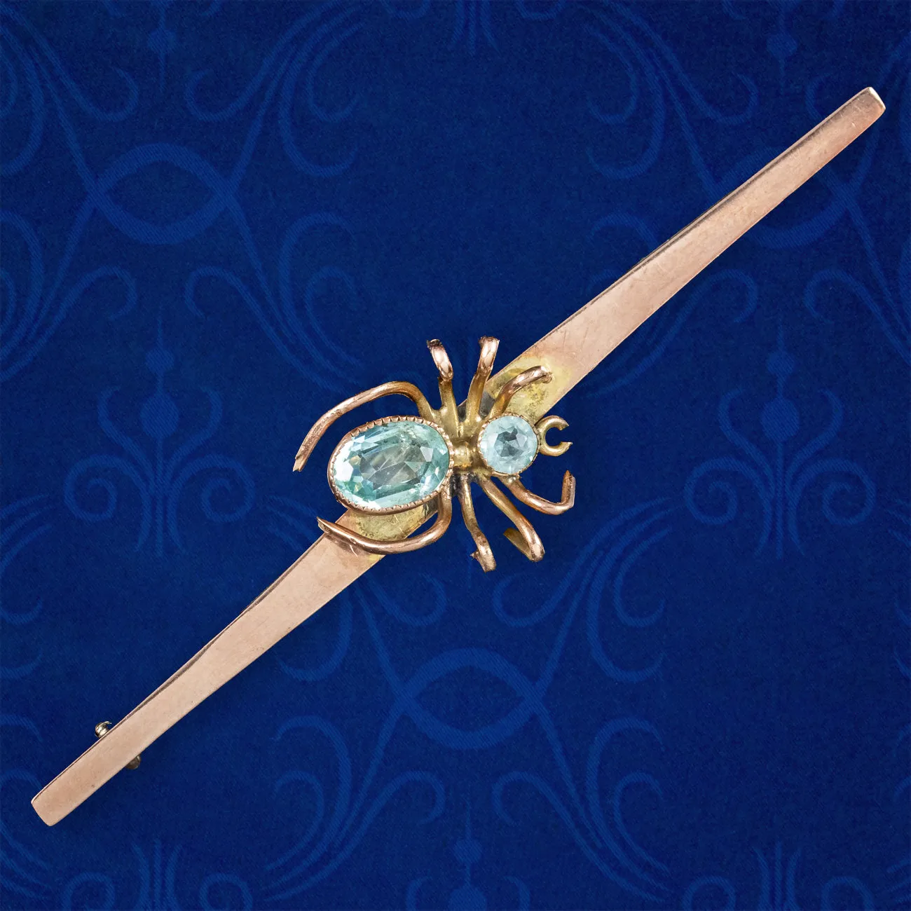 Antique Edwardian Spider Bar Brooch 9ct Gold Blue Paste