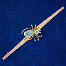 Antique Edwardian Spider Bar Brooch 9ct Gold Blue Paste