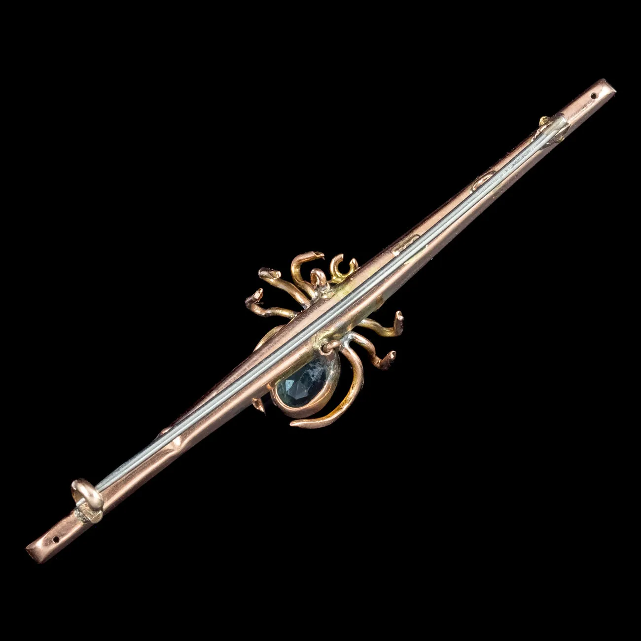 Antique Edwardian Spider Bar Brooch 9ct Gold Blue Paste