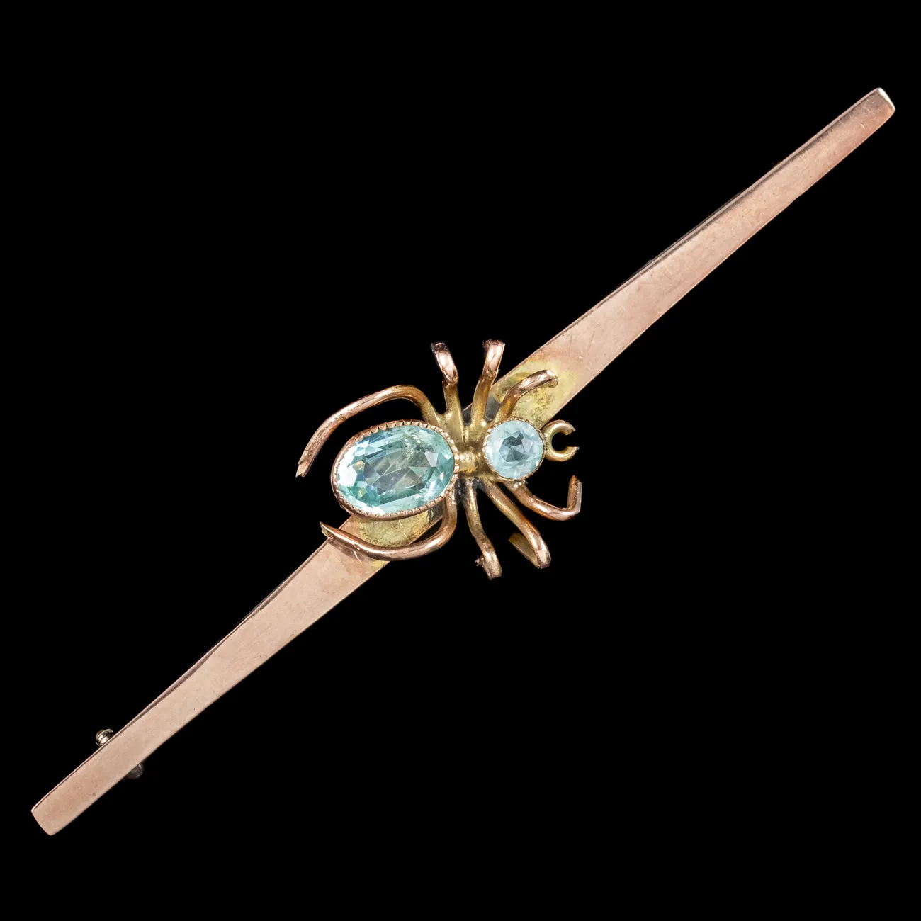 Antique Edwardian Spider Bar Brooch 9ct Gold Blue Paste