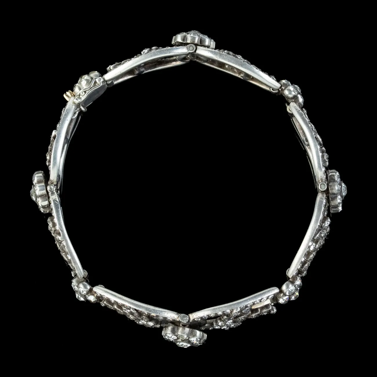 Antique Edwardian Sterling Silver Floral Paste Bracelet