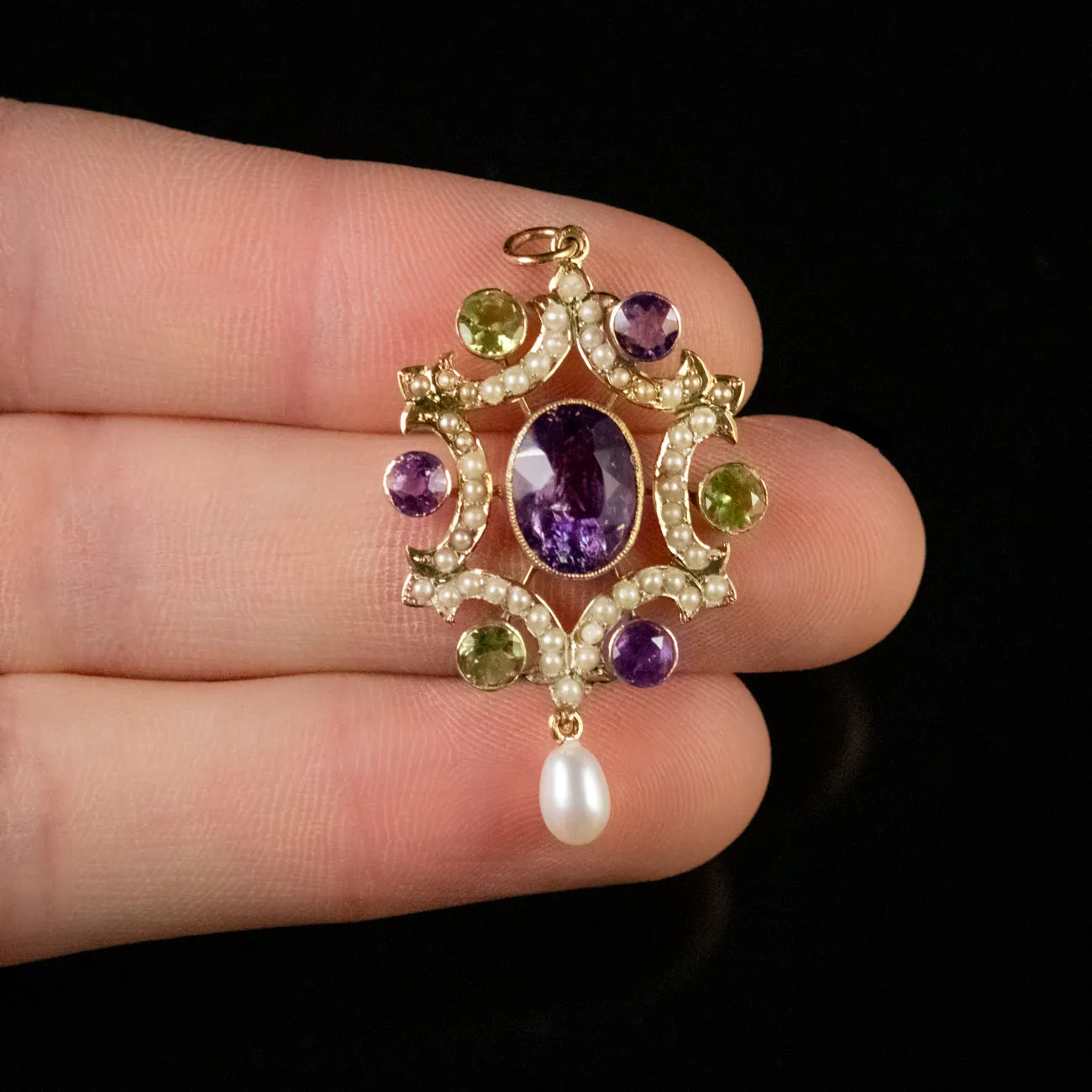 Antique Edwardian Suffragette 3.75Ct Amethyst Pendant 9Ct Gold Circa 1910