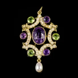 Antique Edwardian Suffragette 3.75Ct Amethyst Pendant 9Ct Gold Circa 1910