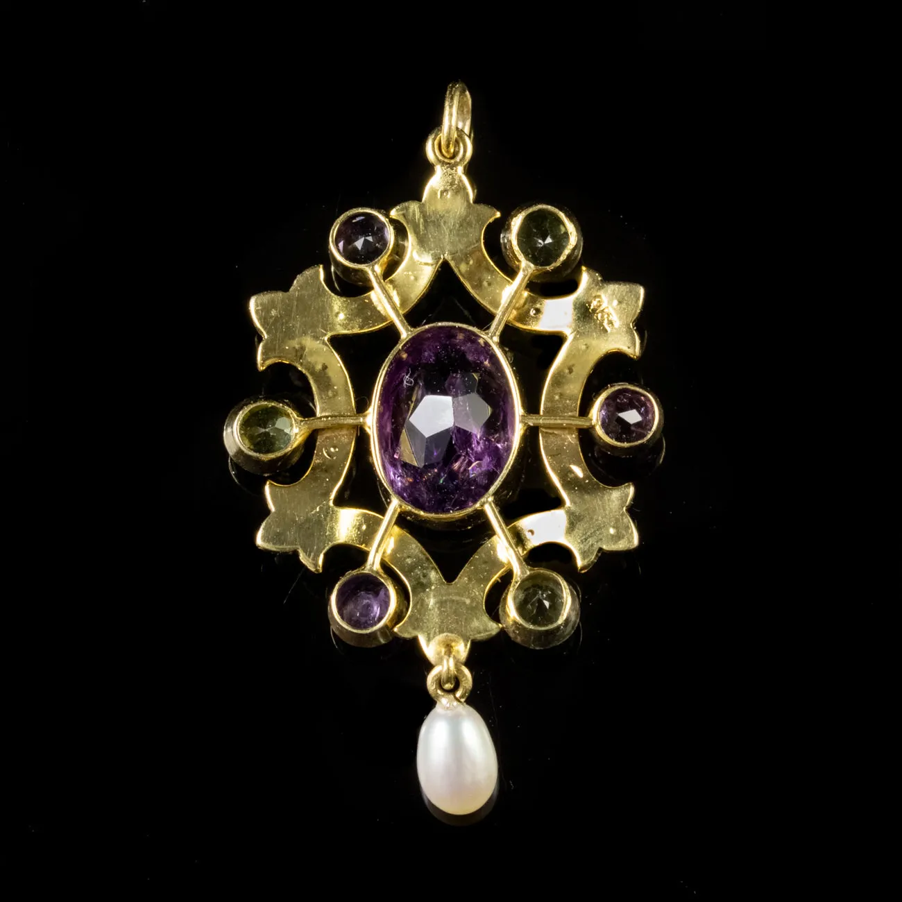 Antique Edwardian Suffragette 3.75Ct Amethyst Pendant 9Ct Gold Circa 1910