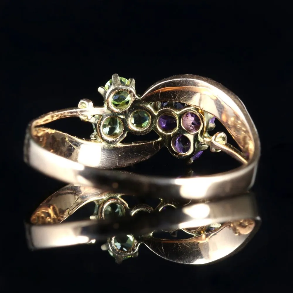 Antique Edwardian Suffragette Fancy 9Ct Gold Ring Amethyst Peridot Pearl Circa 1910