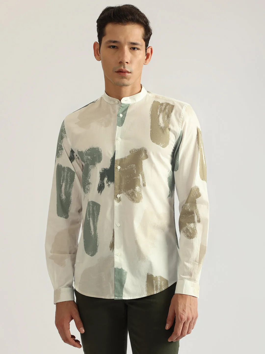 Antony Morato Men Multi Printed Band Collar Full Sleeves Shirt