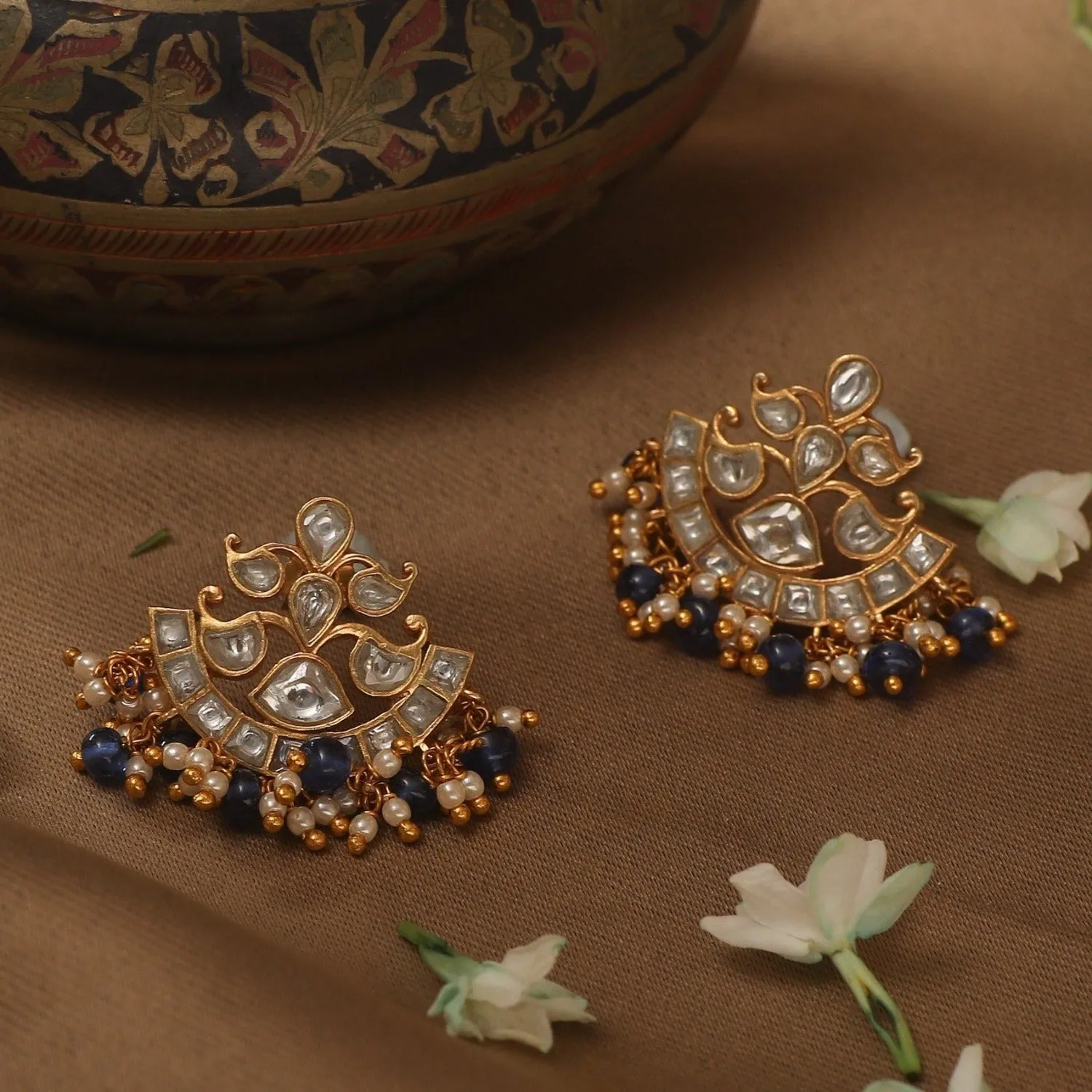 Anupa Jadau Silver Earrings