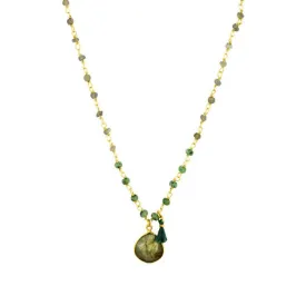 Ashiana JNI09 Gem Necklace Beads & Tassel in Green