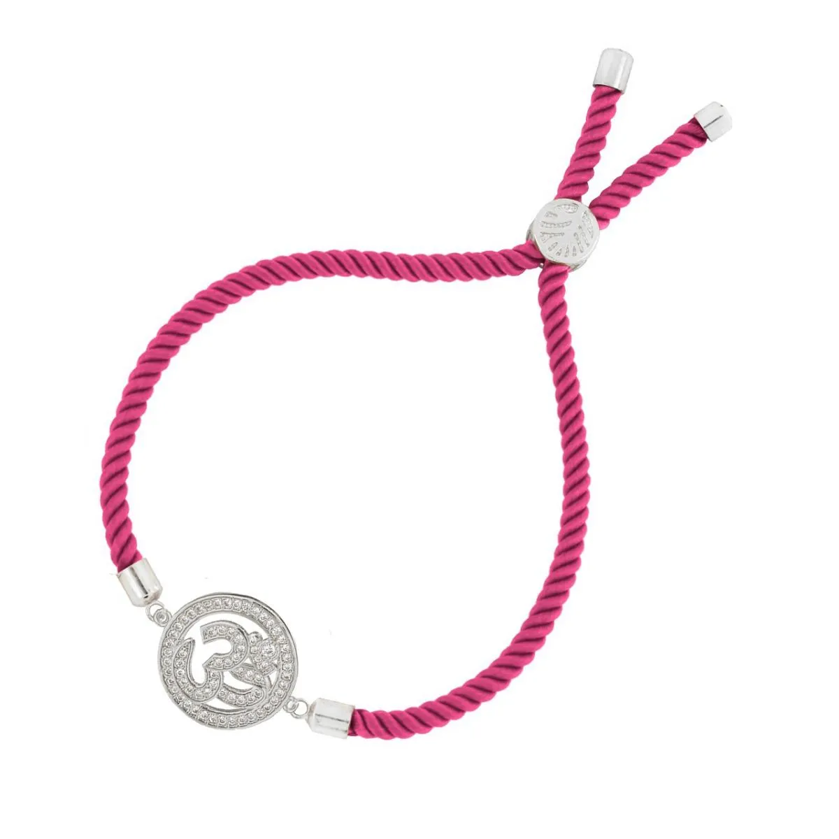 Aum Om Silver Pink American Diamond Adjustable Thread Bracelet