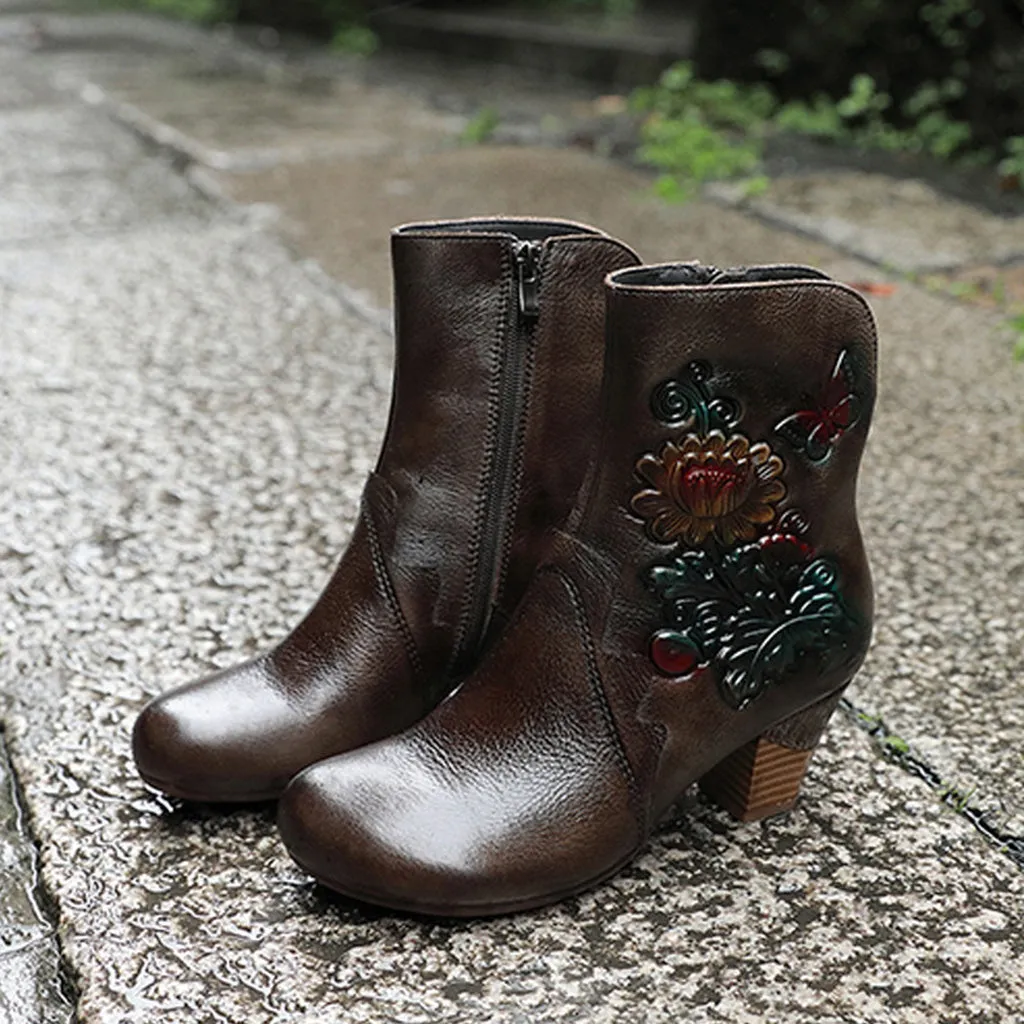 Autumn Winter Leather Retro Women's Boots | Gift Shoes