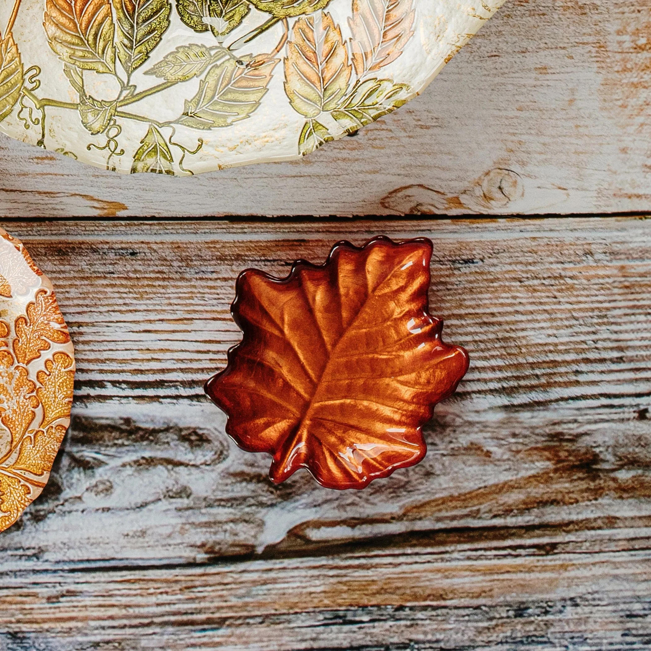 Autunno Glass Figural Leaf Canape Plates - Set of 4