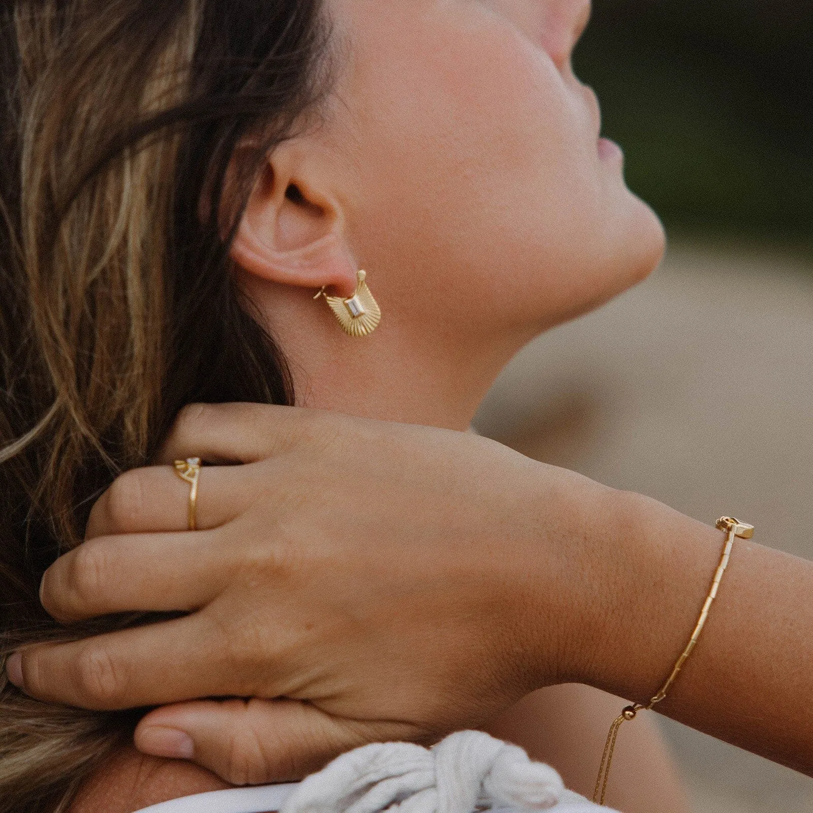 Baguette Sunburst Hoop Earrings