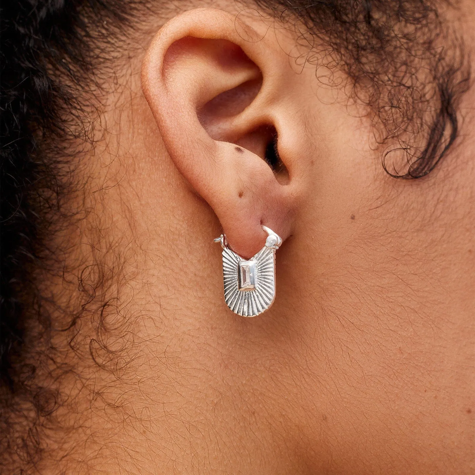 Baguette Sunburst Hoop Earrings